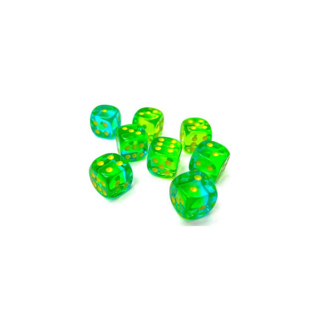 Translucent Gemini Green-Teal/Yellow: D6 12mm (36)