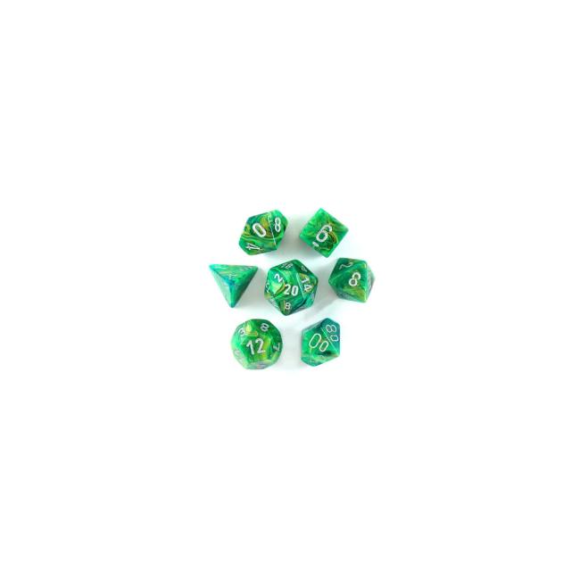 Lustrous Green/Silver: Polyhedral Set (7)