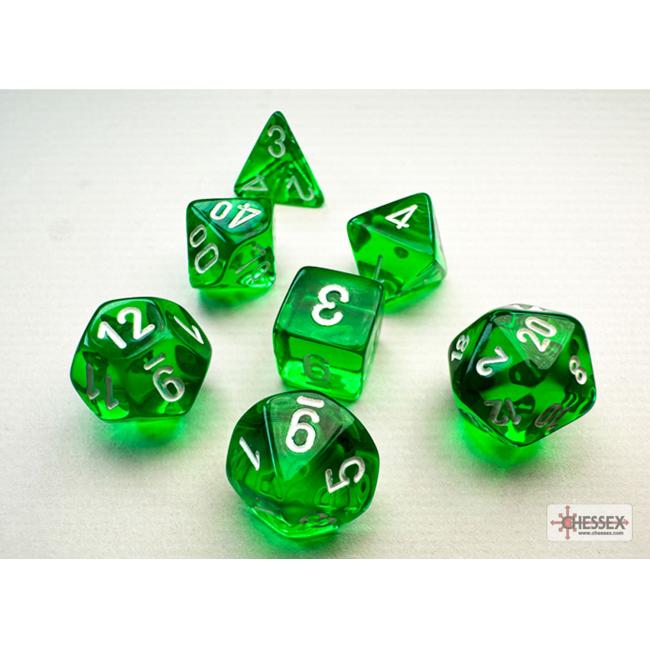 Translucent Green/white Mini-Polyhedral 7-Dice Set
