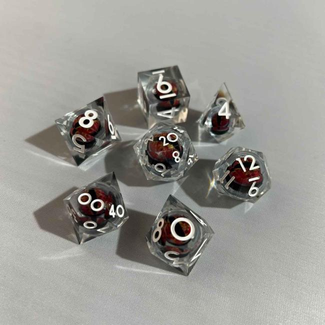 Liquid Core Blood Red Eye Poly Dice Set