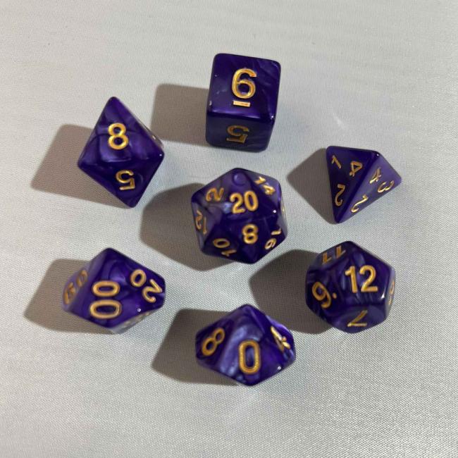 Purple Gold Pearl Poly Dice Set