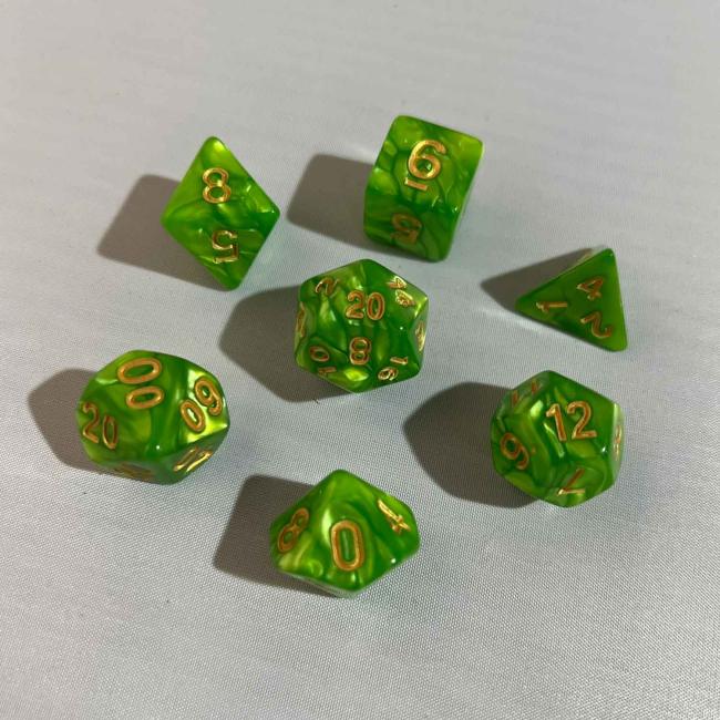 Light Green Gold Pearl Poly Dice Set