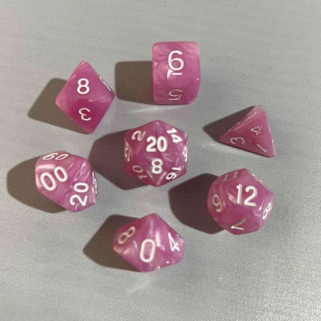Pink White Pearl Poly Dice Set