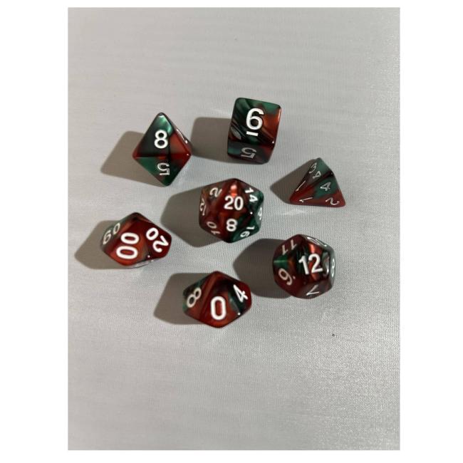 Green Red White Elemental Poly Dice Set