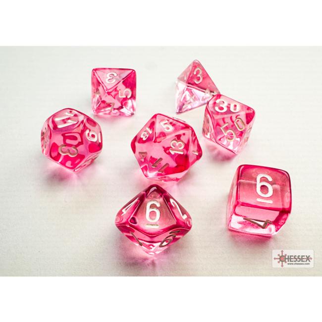 Translucent Pink/white Mini-Polyhedral 7-Dice Set