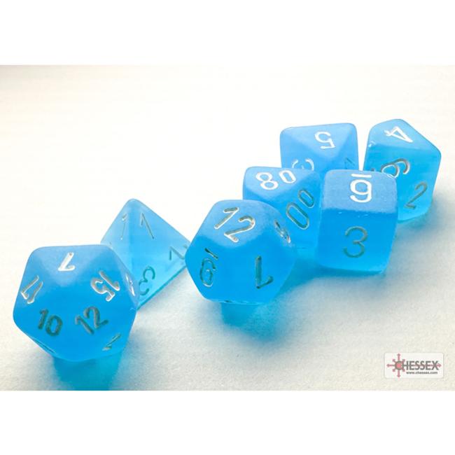 Frosted Mini-Polyhedral Caribbean Blue/white 7-Die Set