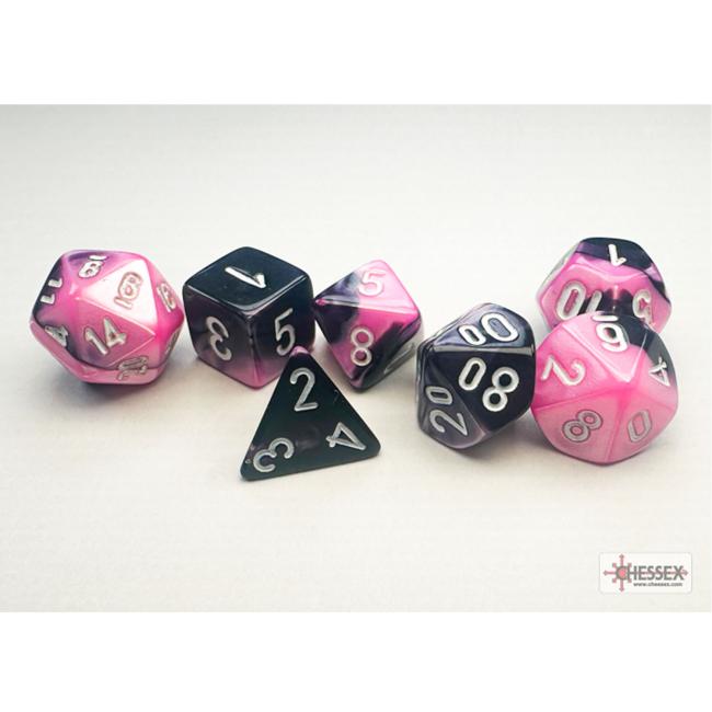 Gemini Mini-Polyhedral Black-Pink/white 7-Die Set