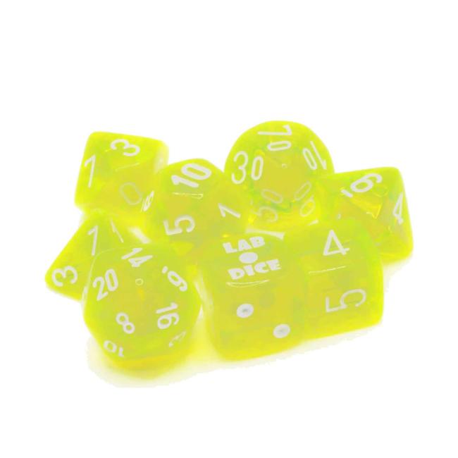 Translucent Neon Yellow/White Polyhedral Set (with bonus dice)