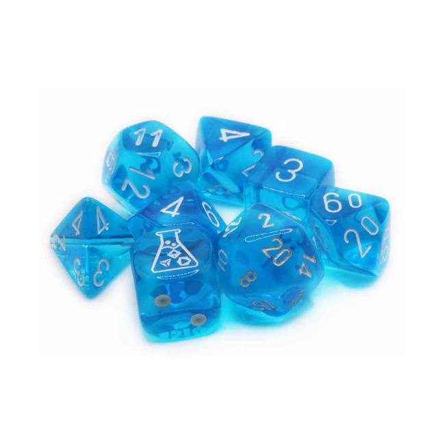 Translucent Tropical Blue/White Polyhedral Set (with bonus dice)
