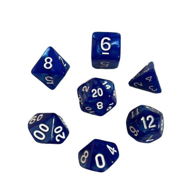 BLUE WHITE PEARL POLY DICE SET