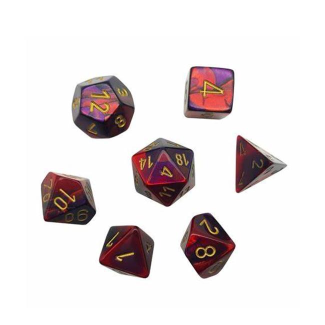 Gemini Purple-Red/Gold Mini-Polyhedral Dice Set