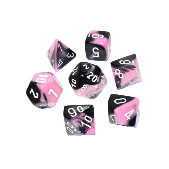 Gemini Mini-Polyhedral Black-Pink/white 7-Die Set
