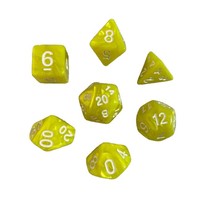 Yellow White Pearl Poly Dice Set