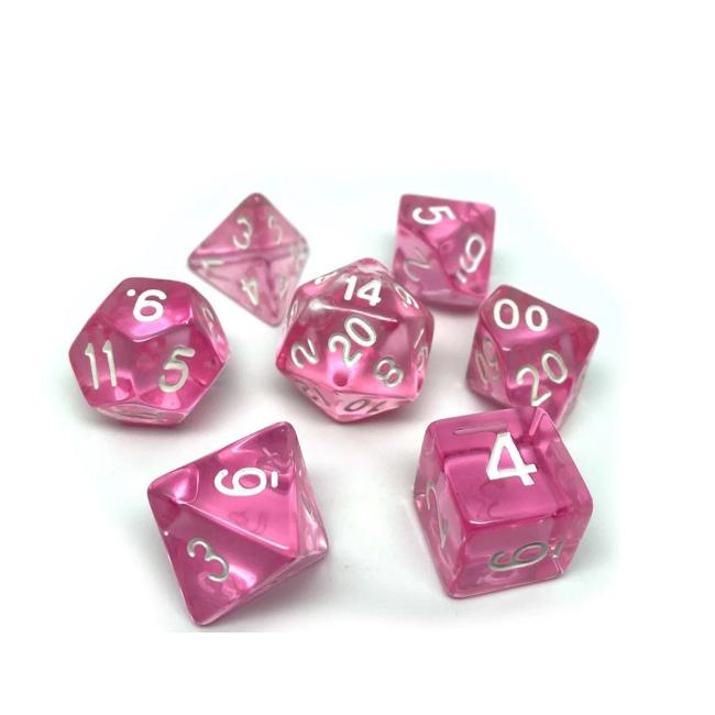 Translucent Pink/white Mini-Polyhedral 7-Dice Set