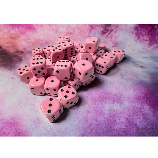 Opaque 12mm d6 Pastel Pink/black Dice Block™ (36 dice)